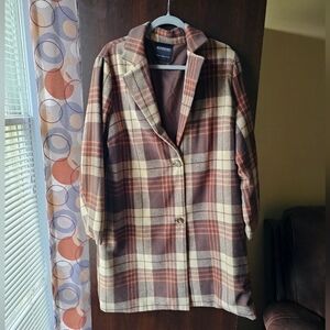 BloomChic Plaid Coat in Brown and Cream